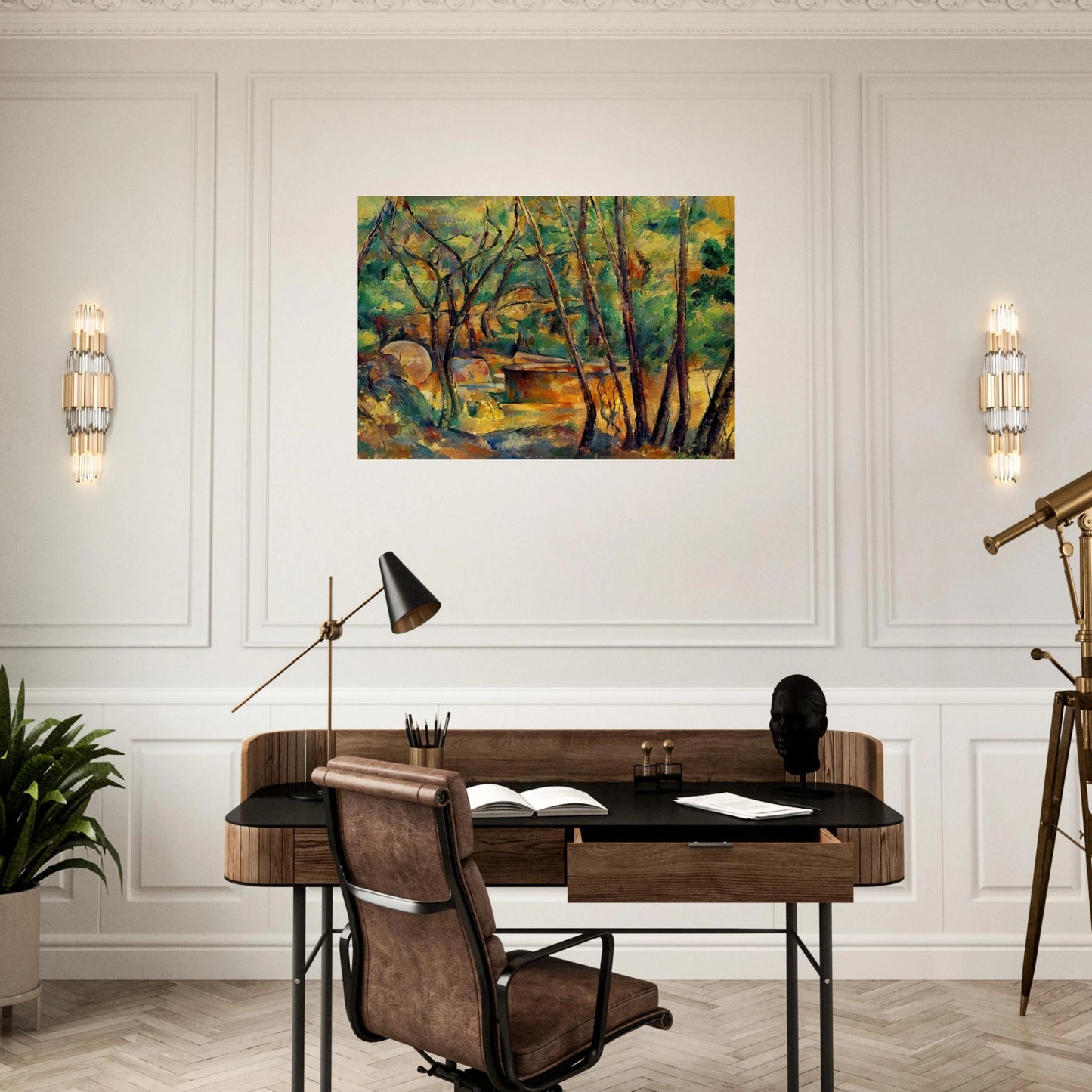 Millstone and Cistern Under Trees - Paul Cézanne Brushed Aluminum Print - 70x100 cm / 28x40 inches | Paul Cézanne Aluminum Print | Paul Cézanne Prints