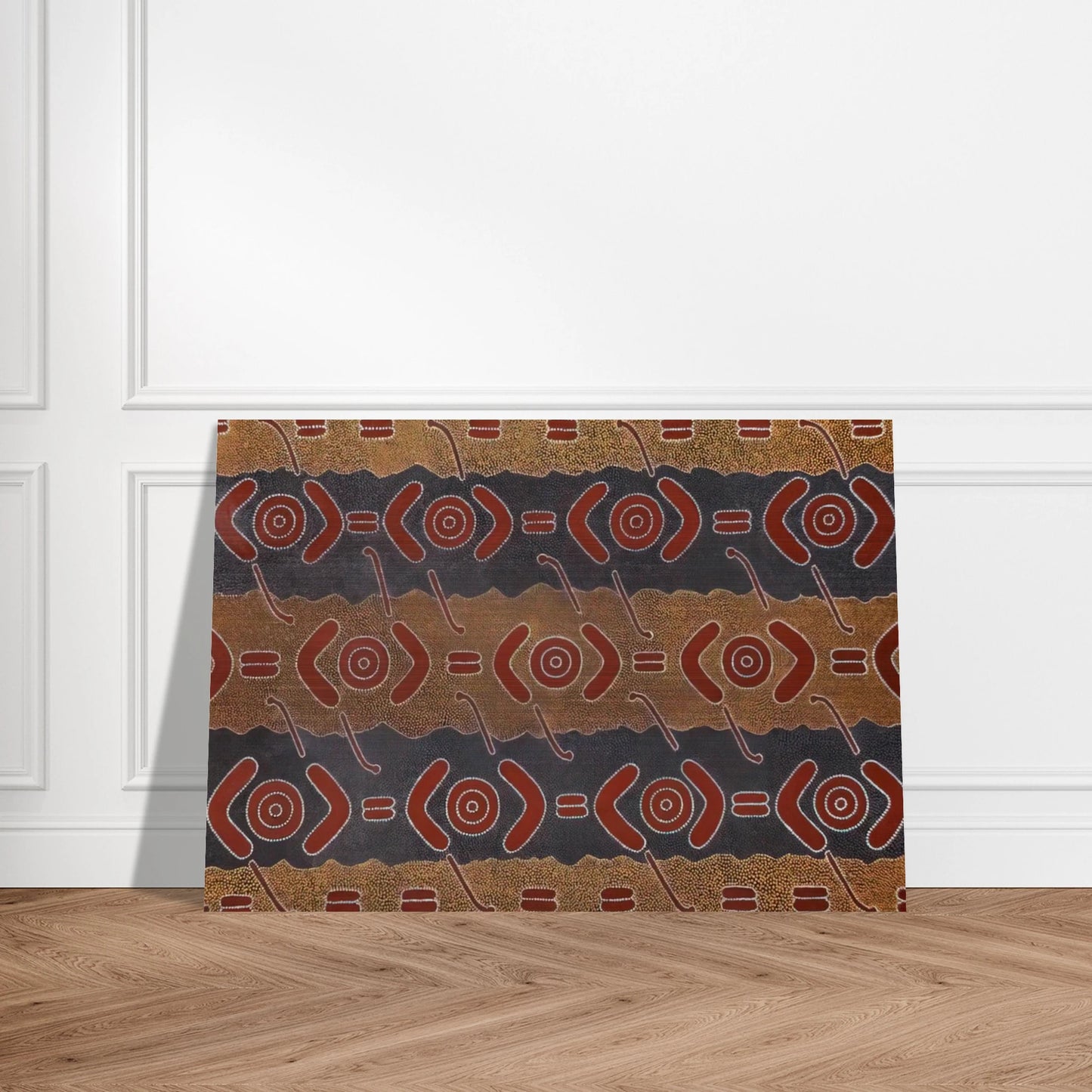 Men's Dreaming - Native Art - Clifford Possum Tjapaltjarri Brushed Aluminum Print - 70x100 cm / 28x40 inches | Clifford Possum Tjapaltjarri Aluminum Print | Clifford Possum Tjapaltjarri Prints