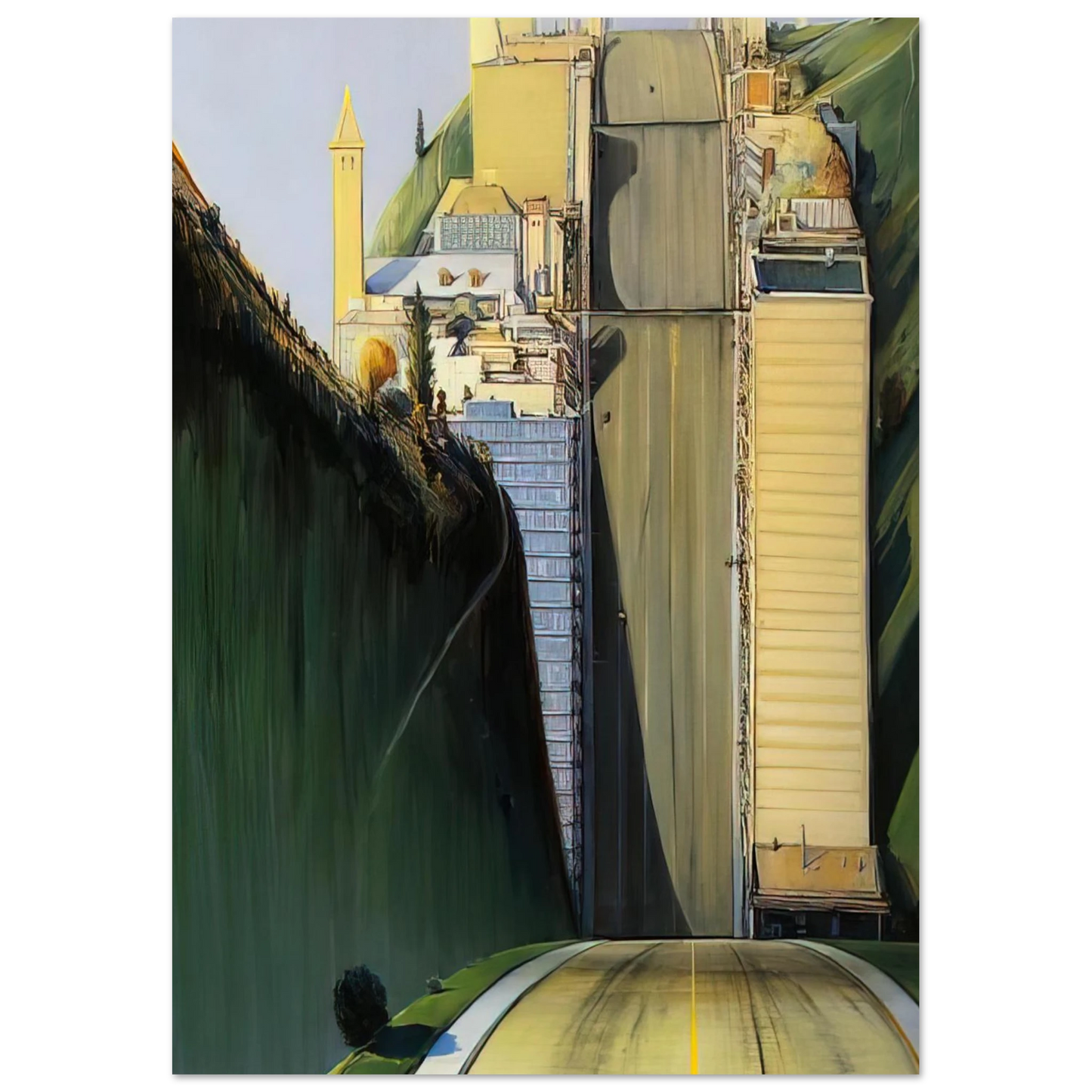 Wayne Thiebaud - Park Place - 1993 Wall Art - 30x40 cm / 12x16 inches - Premium Wooden Framed Poster With Fine Art Paper-canvas - Wood frame