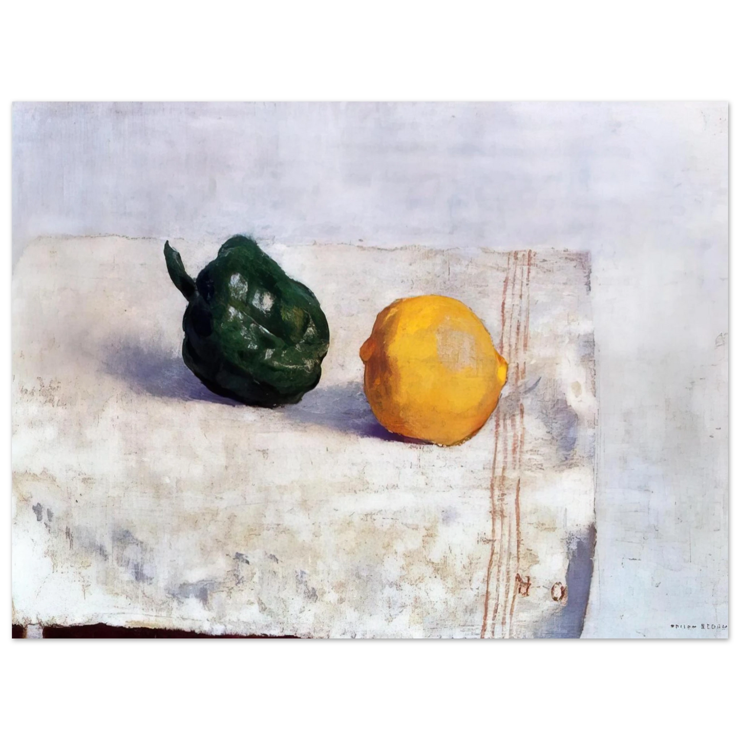 Odilon Redon - PEPPER AND LEMON ON A WHITE TABLECLOTH 1901  75x100 cm / 30x40inches Fine Art Poster