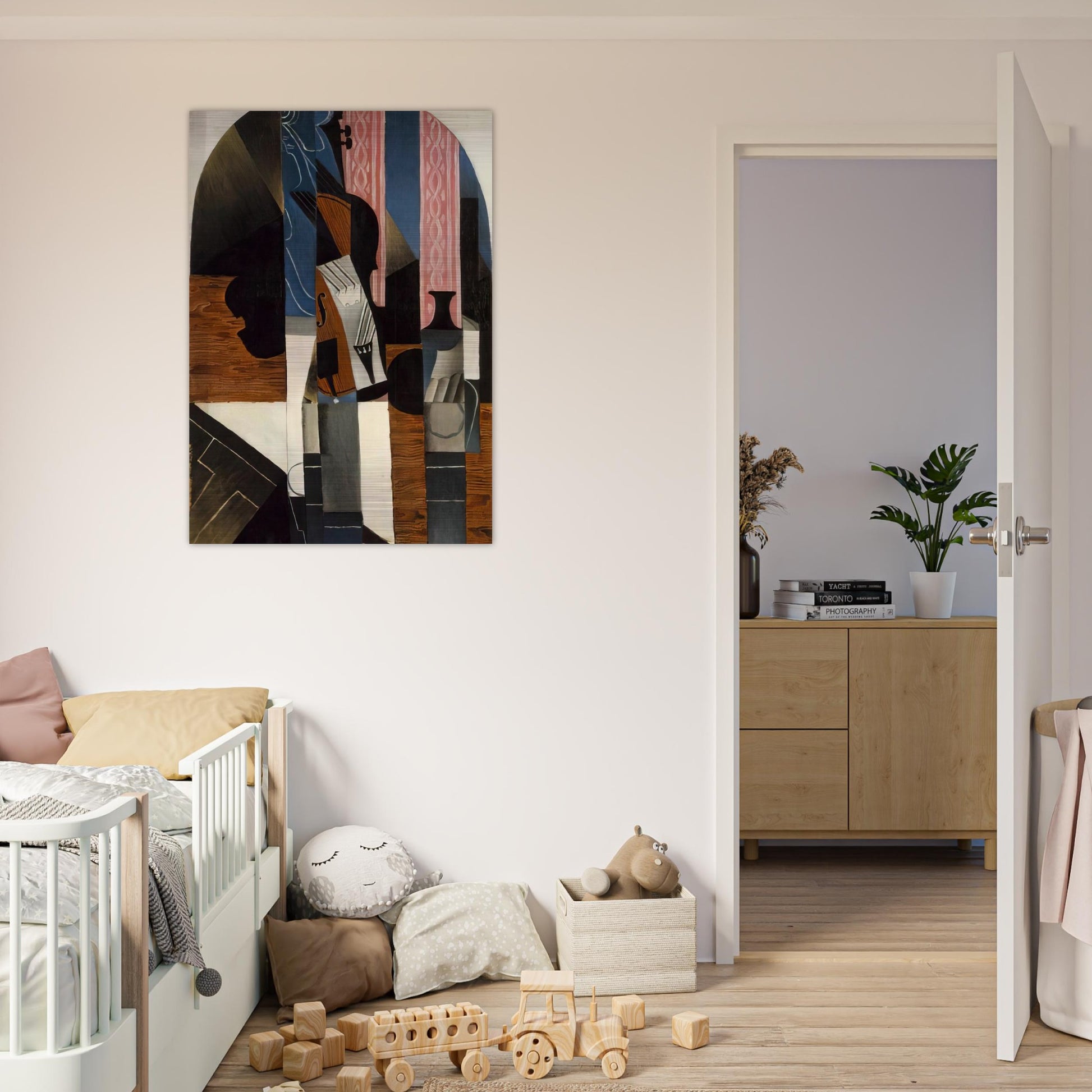 VIOLIN AND INK BOTTLE ON A TABLE 1913 - Juan Gris Brushed Aluminum Print - 70x100 cm / 28x40 inches | Juan Gris Aluminum Print | Juan Gris Prints