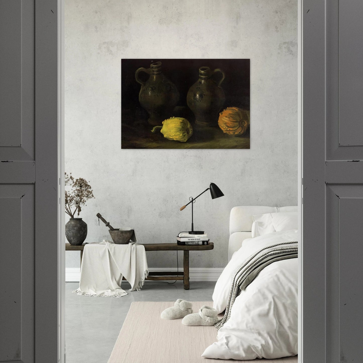 Still Life with Two Jars and Two Pumpkins - Vincent van Gogh Brushed Aluminum Print - 70x100 cm / 28x40 inches | Vincent van Gogh Aluminum Print | Vincent van Gogh Prints