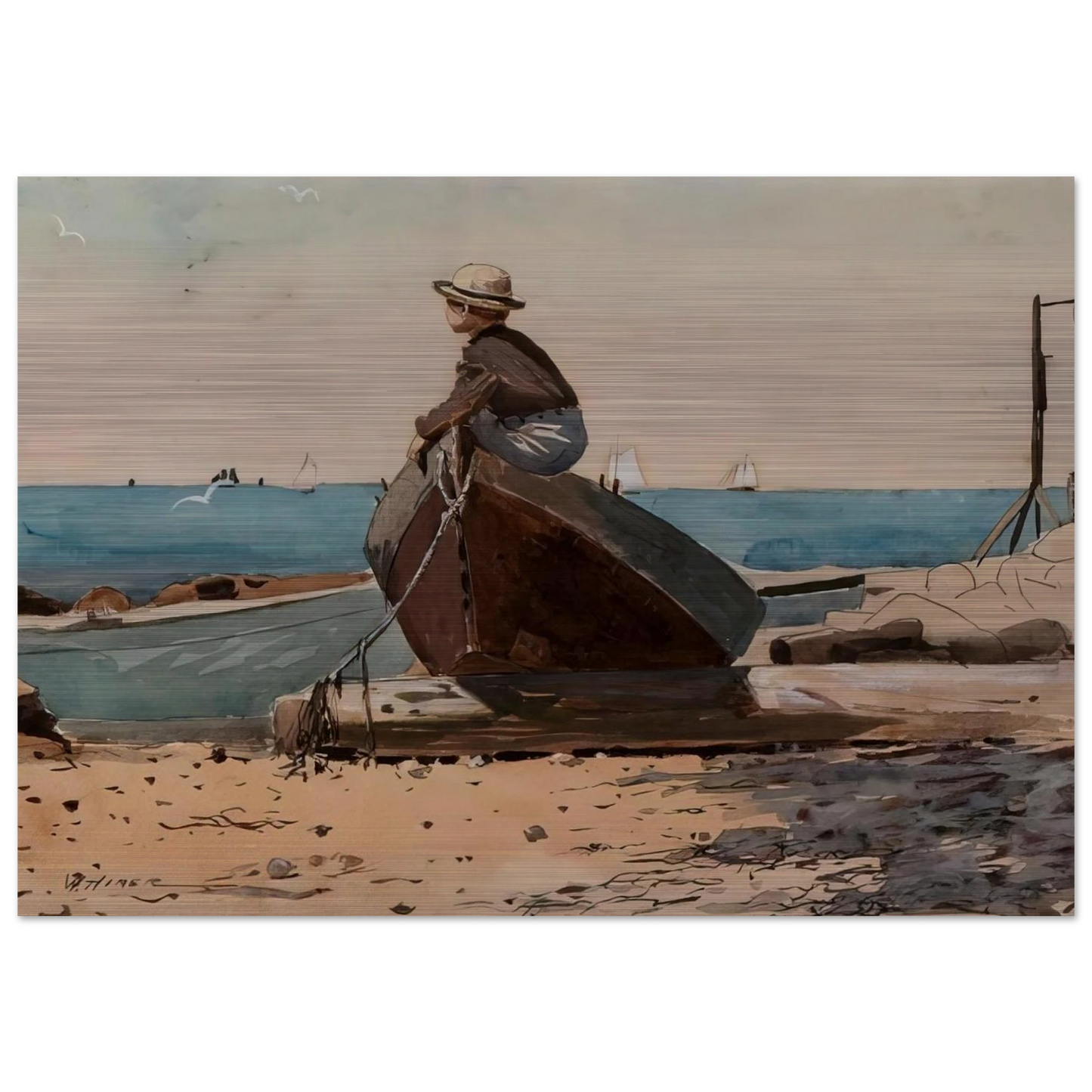 WAITING FOR DAD - Winslow Homer Brushed Aluminum Print - 70x100 cm / 28x40 inches | Winslow Homer Aluminum Print | Winslow Homer Prints