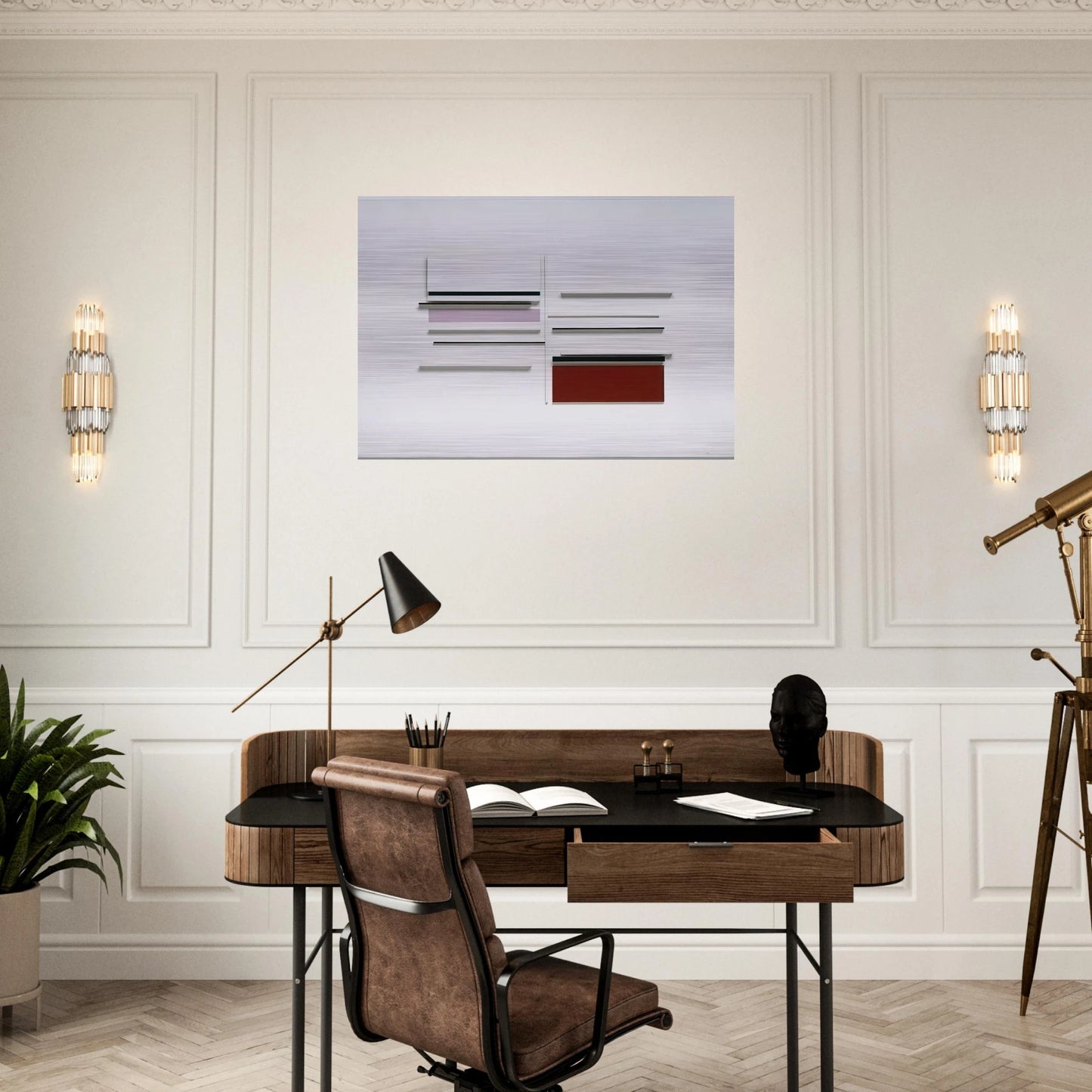 Abstract in White, Black, Indian and Lilac - 1957 - Victor Pasmore Brushed Aluminum Print - 70x100 cm / 28x40 inches | Victor Pasmore Aluminum Print | Victor Pasmore Prints