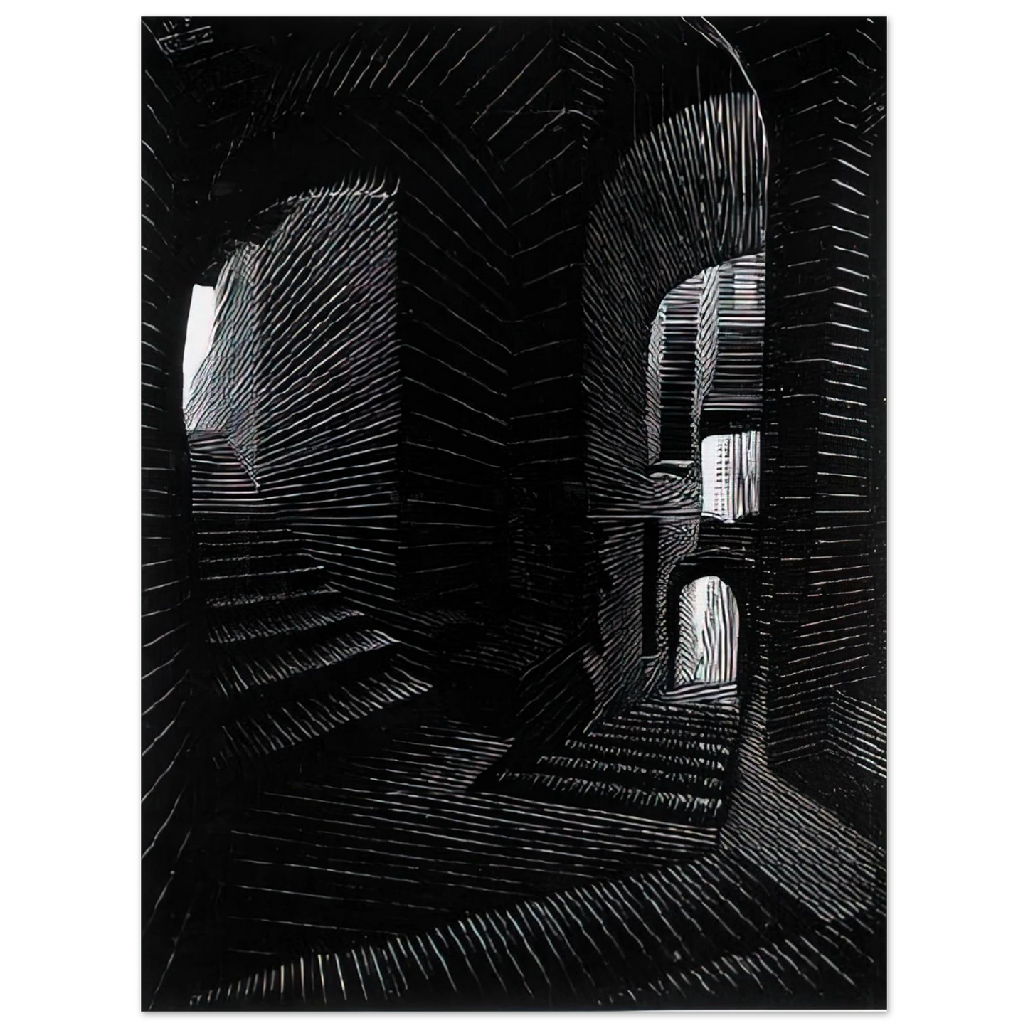 MC Escher - COVERED ALLEY IN ATRANI Wall Art - 21x29.7 cm / 8x12" - Premium Wooden Framed Poster With Fine Art Paper-canvas - Black frame
