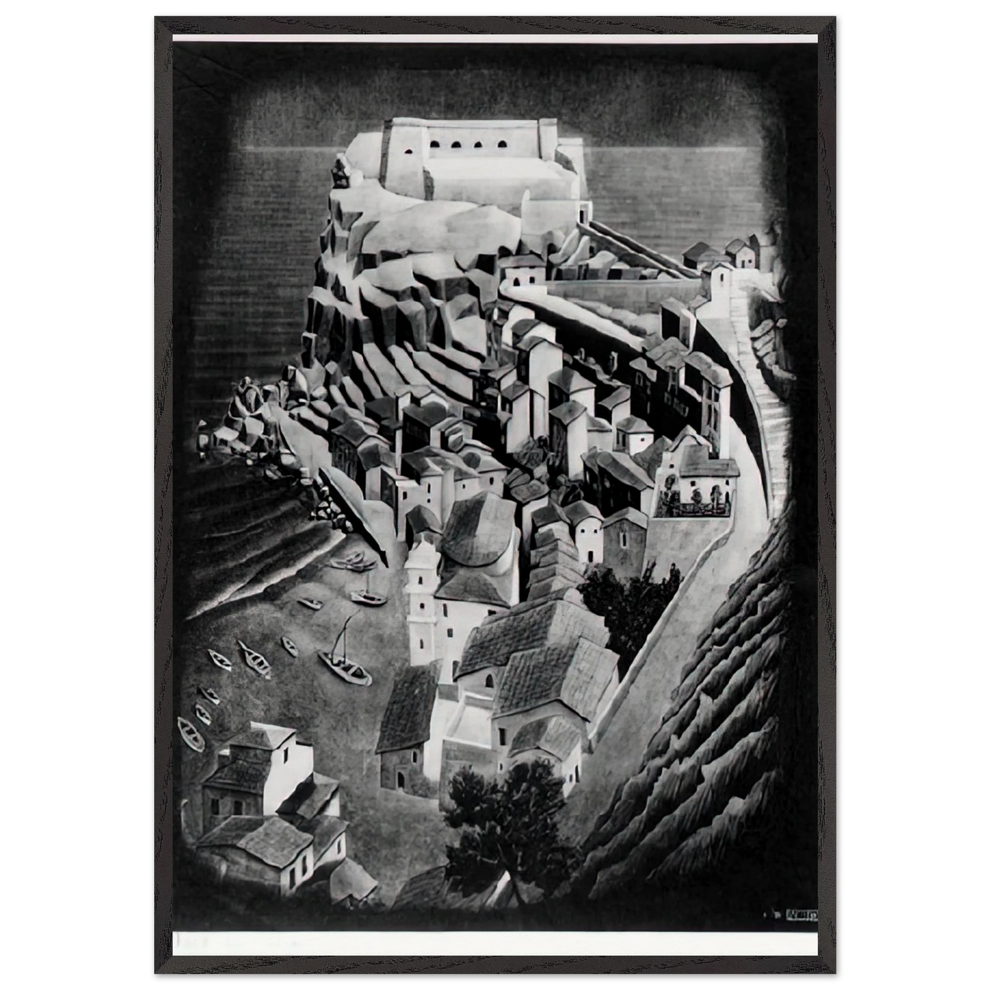 SCILLA CALABRIA JANUARY 1931 1931 - MC Escher 70x100 cm / 28x40 inches Framed Art Print – Black Wooden Frame | Maurits Cornelis Escher Prints