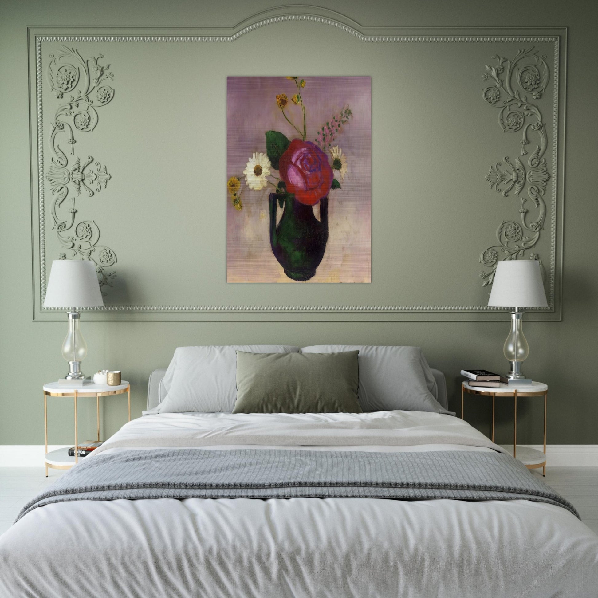 ROSE AND DAISY - Odilon Redon Brushed Aluminum Print - 70x100 cm / 28x40 inches | Odilon Redon Aluminum Print | Odilon Redon Prints