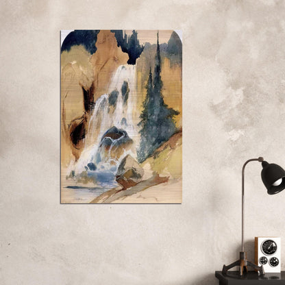 Crystal Falls watercolour - Thomas Moran Brushed Aluminum Print - 70x100 cm / 28x40 inches | Thomas Moran Aluminum Print | Thomas Moran Prints