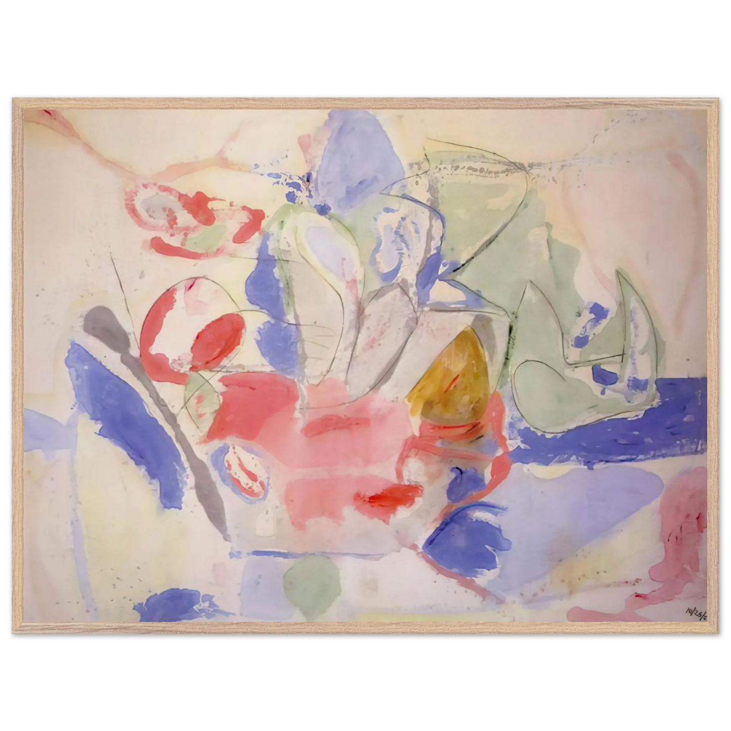 Helen Frankenthaler - Mountains and Sea - 1952 Wall art - 28x43  cm / XL (11x17 Inches) - Premium Wooden Framed Poster With Fine Art Paper - White frame