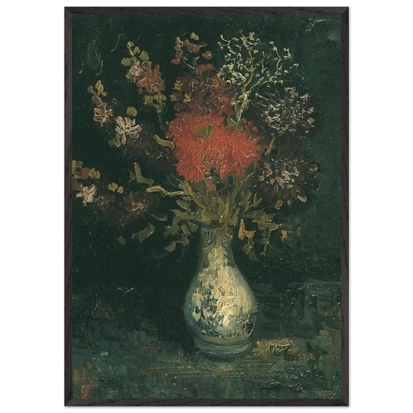 Vase with flowers N4 - Vincent van Gogh 70x100 cm / 28x40 inches Framed Art Print – Black Wooden Frame