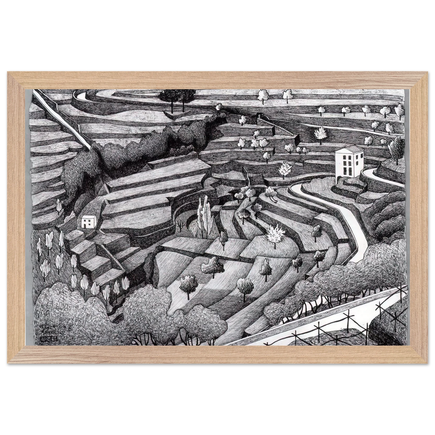 MC Escher - RAVELLO II Wall Art - 60x80 cm / 24x32 inches - Premium Wooden Framed Poster With Fine Art Paper-canvas - White frame