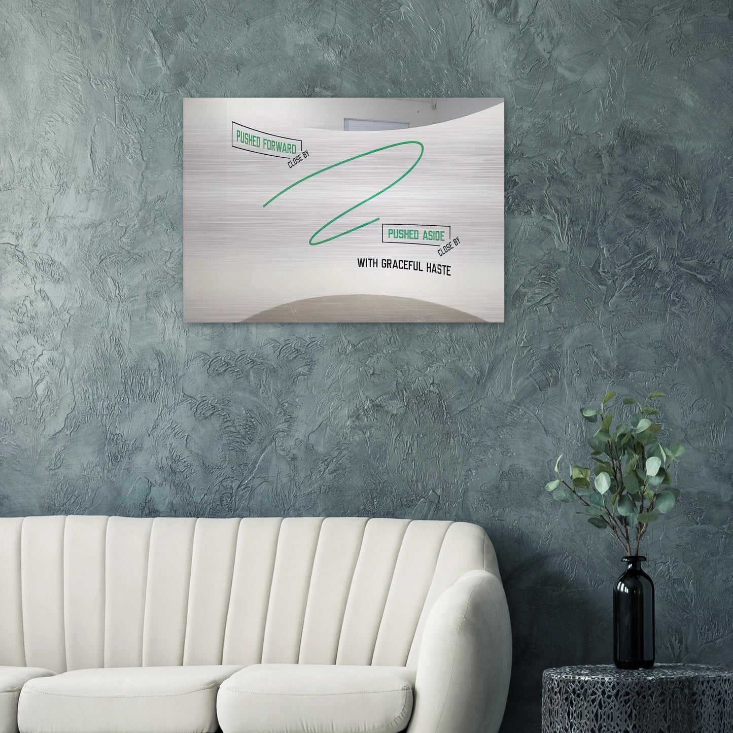 Pushed Forward... - 2009 - Lawrence Weiner Brushed Aluminum Print - 70x100 cm / 28x40 inches | Lawrence Weiner Aluminum Print | Lawrence Weiner Prints