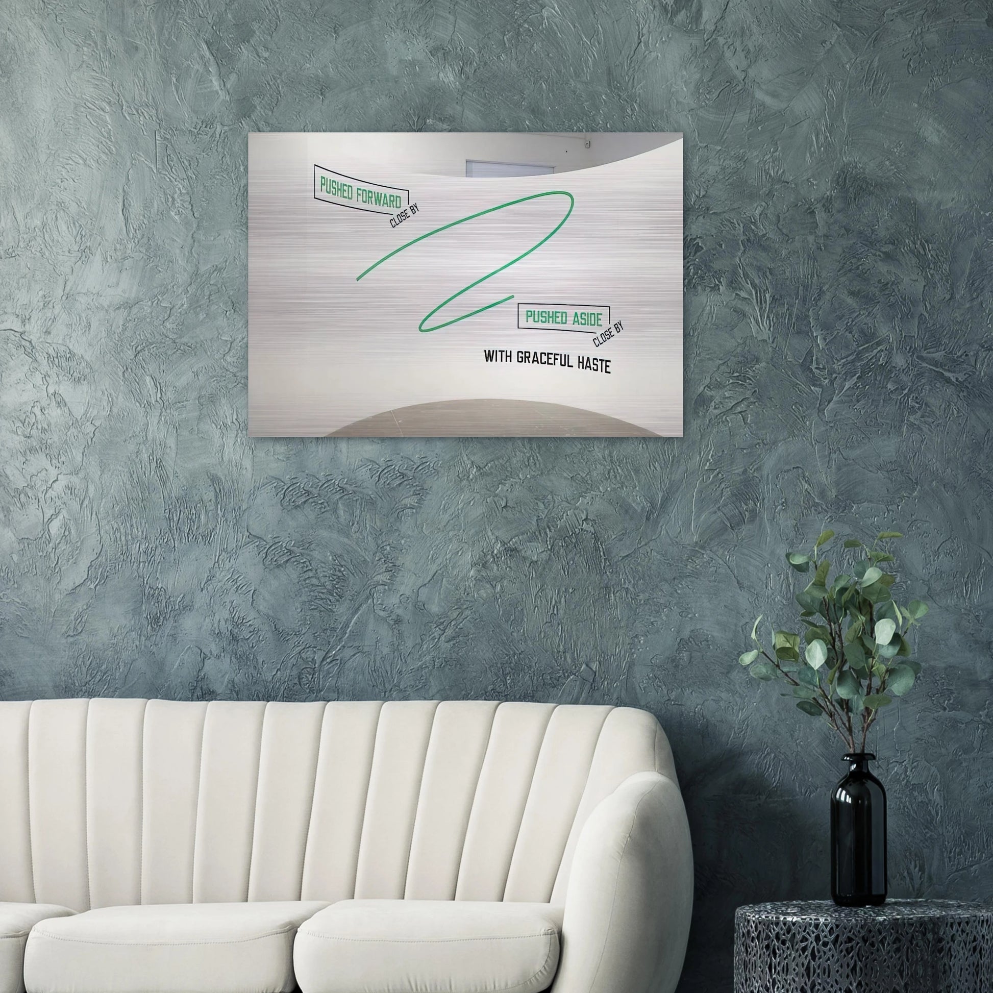 Pushed Forward... - 2009 - Lawrence Weiner Brushed Aluminum Print - 70x100 cm / 28x40 inches | Lawrence Weiner Aluminum Print | Lawrence Weiner Prints