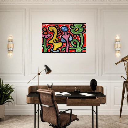 FLOWERS IV 1990 - Keith Haring Brushed Aluminum Print - 70x100 cm / 28x40 inches | Keith Haring Aluminum Print | Keith Haring Prints