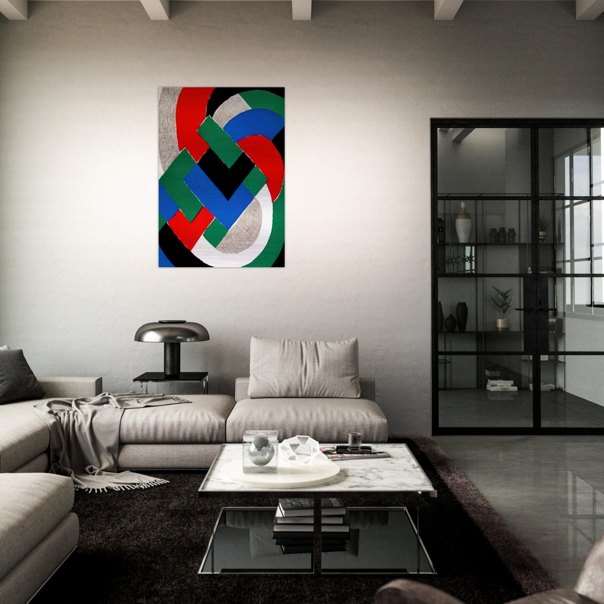 COMPOSITION WITH GREEN AND BLUE - Sonia Delaunay Brushed Aluminum Print - 70x100 cm / 28x40 inches | Sonia Delaunay Aluminum Print | Sonia Delaunay Prints