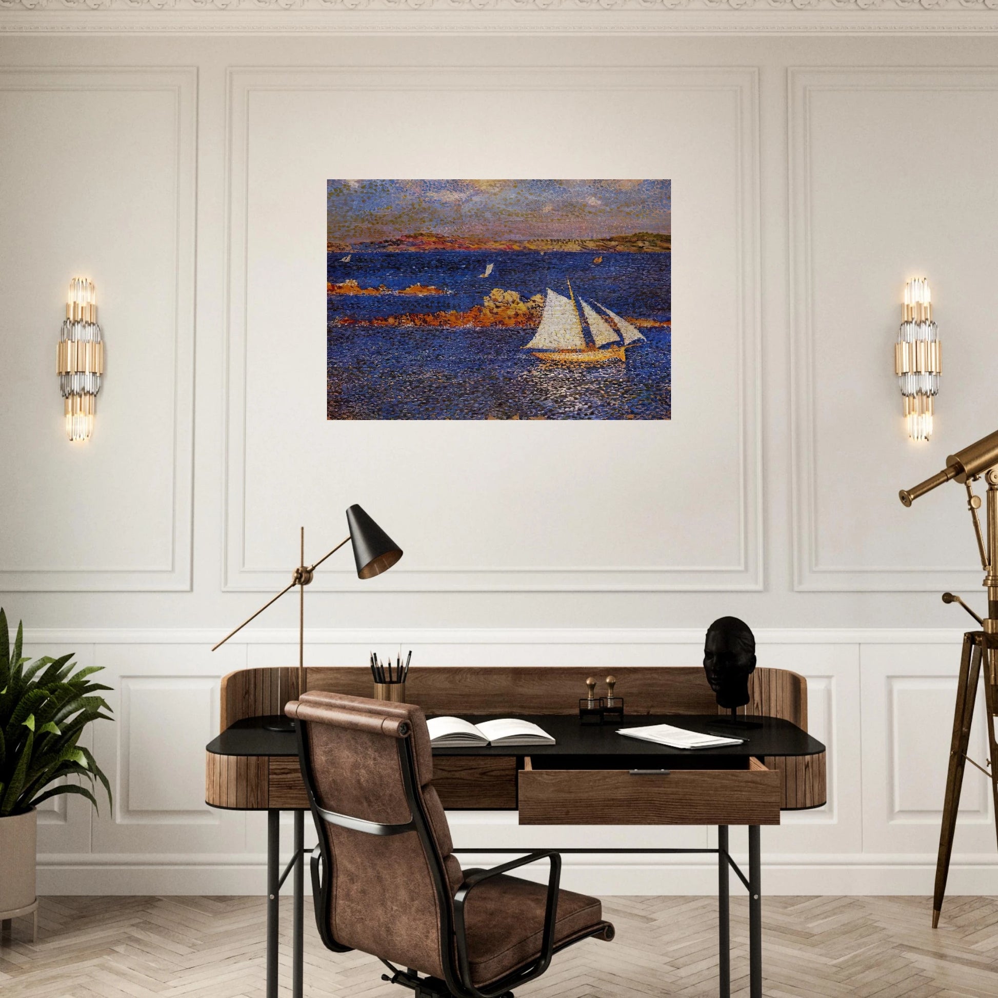NEAR THE ROCKS OF PER KIRIDEC 1889 - Theo van Rysselberghe Brushed Aluminum Print - 70x100 cm / 28x40 inches | Theo van Rysselberghe Aluminum Print | Theo van Rysselberghe Prints