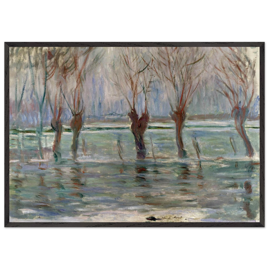 Flood Waters - claude monet 70x100 cm / 28x40 inches Framed Art Print – Black Wooden Frame