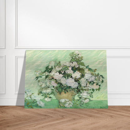 Vase with Pink Roses - Vincent van Gogh Brushed Aluminum Print - 70x100 cm / 28x40 inches | Vincent van Gogh Aluminum Print | Vincent van Gogh Prints