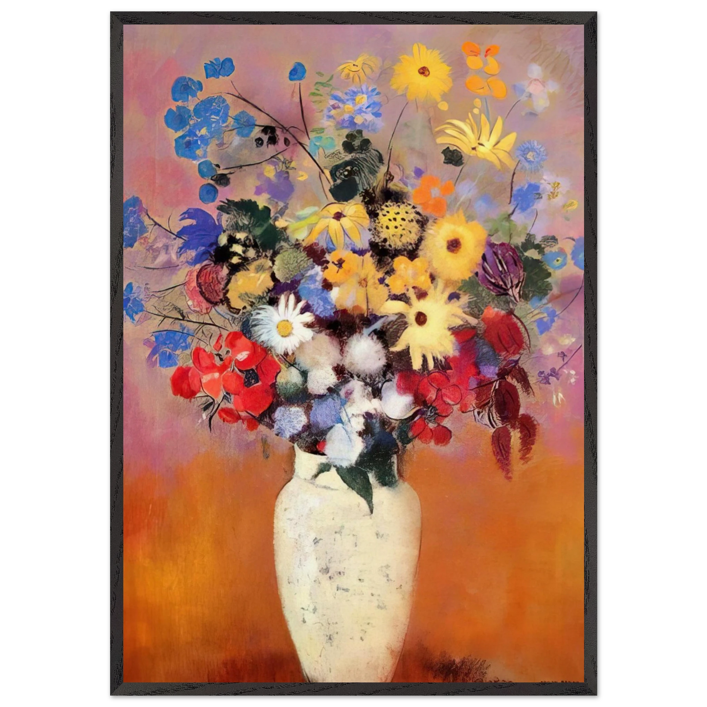 WHITE VASE WITH FLOWERS 1916 - Odilon Redon 70x100 cm / 28x40 inches Framed Art Print – Black Wooden Frame