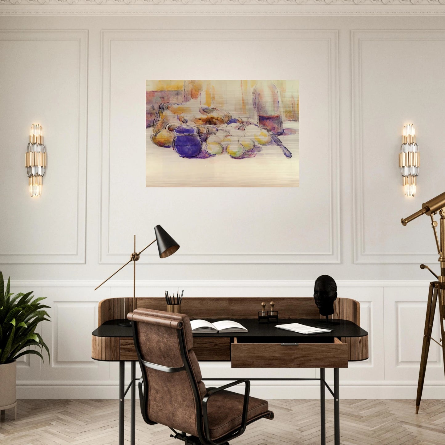 Blue Pot and Bottle of Wine - Paul Cézanne Brushed Aluminum Print - 70x100 cm / 28x40 inches | Paul Cézanne Aluminum Print | Paul Cézanne Prints