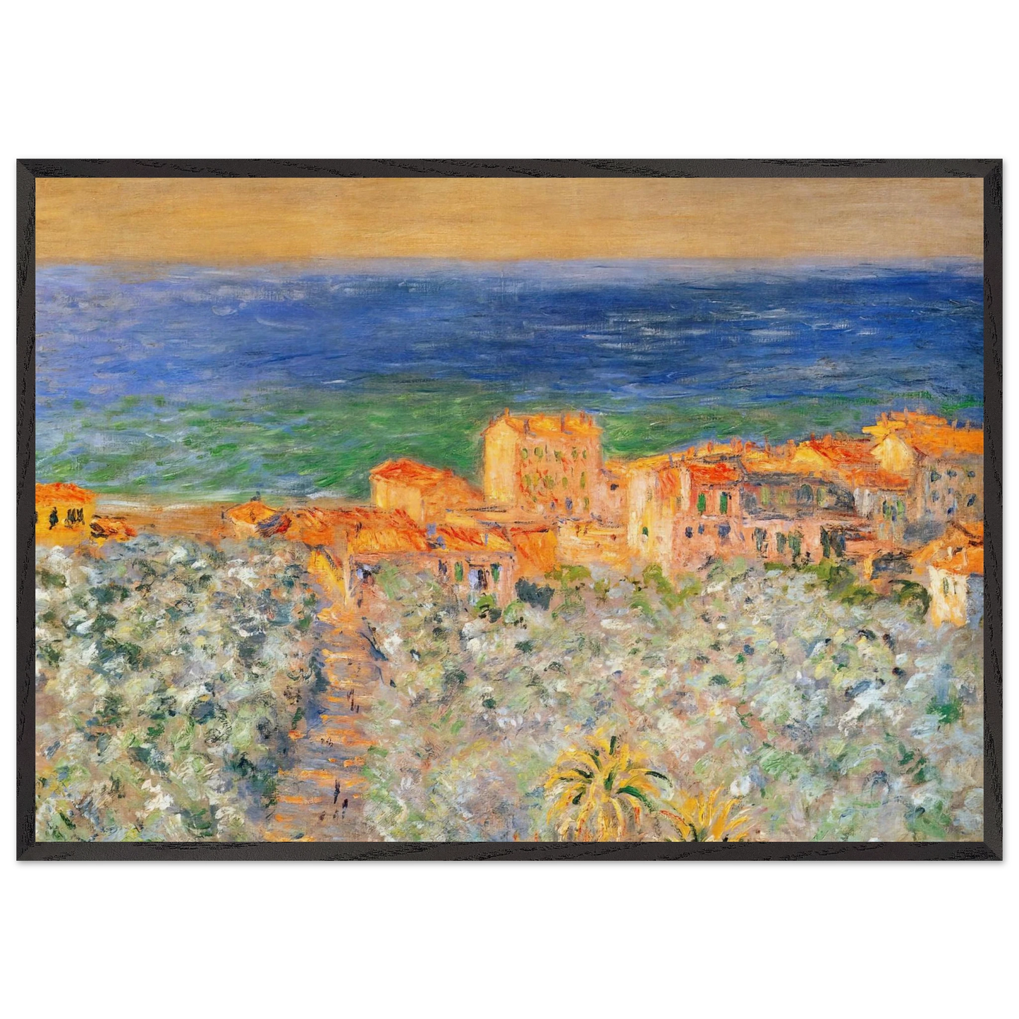 Burgo Marina at Bordighera - claude monet 70x100 cm / 28x40 inches Framed Art Print – Black Wooden Frame