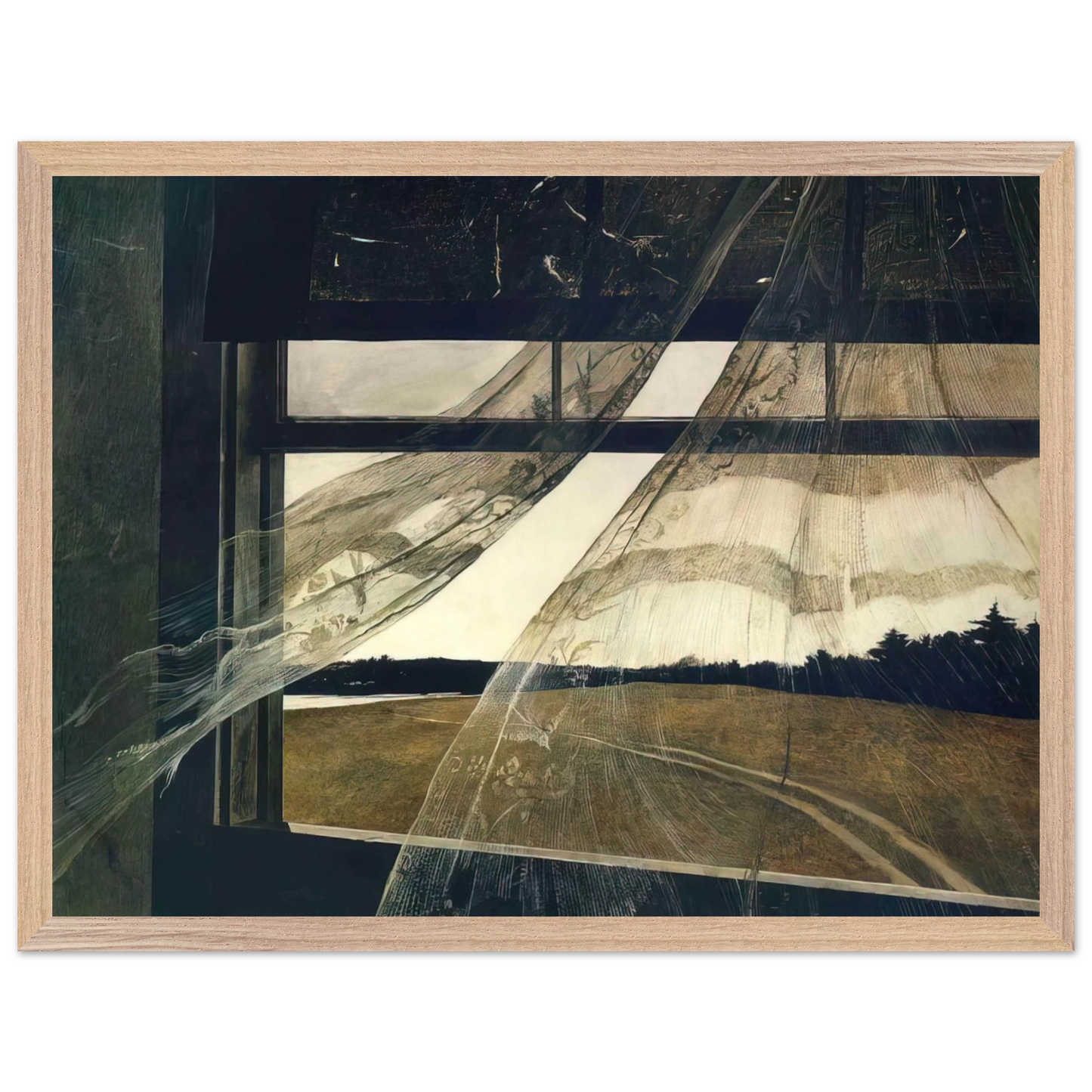 Andrew Wyeth - WIND FROM THE SEA 1947 Wall Art - 21x29.7 cm / 8x12" - Premium Wooden Framed Poster With Fine Art Paper-canvas - White frame