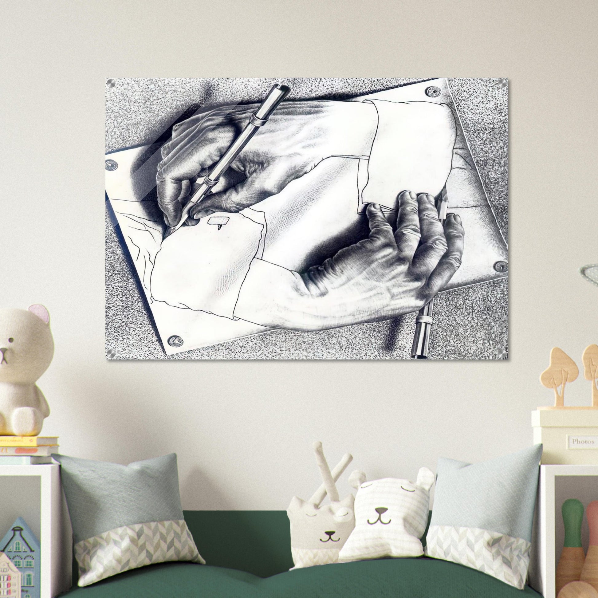 DRAWING HANDS - MC Escher Acrylic Print - 70x100 cm / 28x40″ inches | Maurits Cornelis Escher Prints