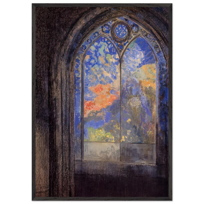 STAINED GLASS WINDOW THE MYSTERIOUS GARDEN - Odilon Redon 70x100 cm / 28x40 inches Framed Art Print – Black Wooden Frame