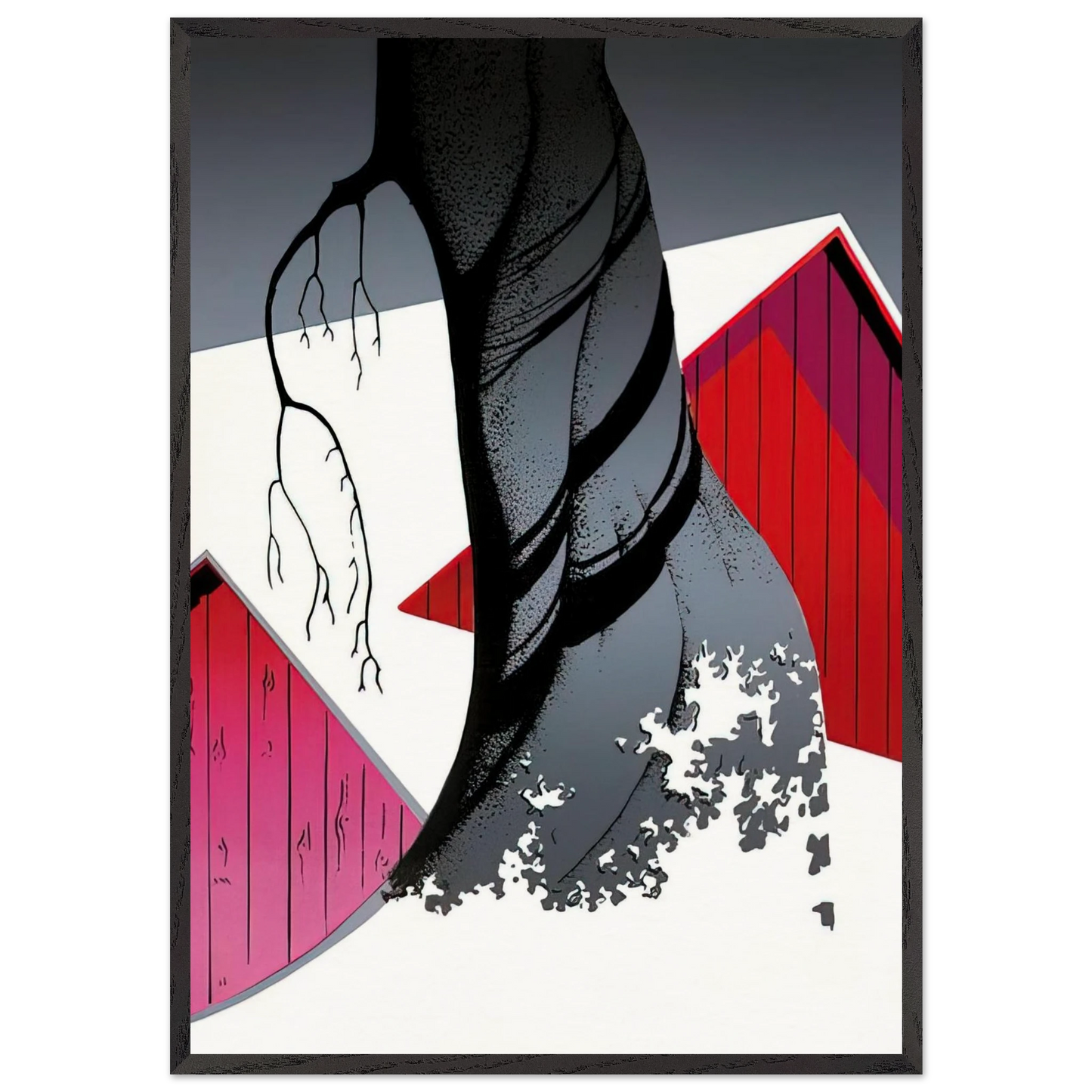 Red Barn and Grey Sky - Eyvind Earle 70x100 cm / 28x40 inches Framed Art Print – Black Wooden Frame