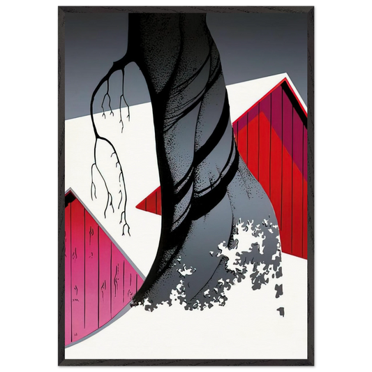 Red Barn and Grey Sky - Eyvind Earle 70x100 cm / 28x40 inches Framed Art Print – Black Wooden Frame