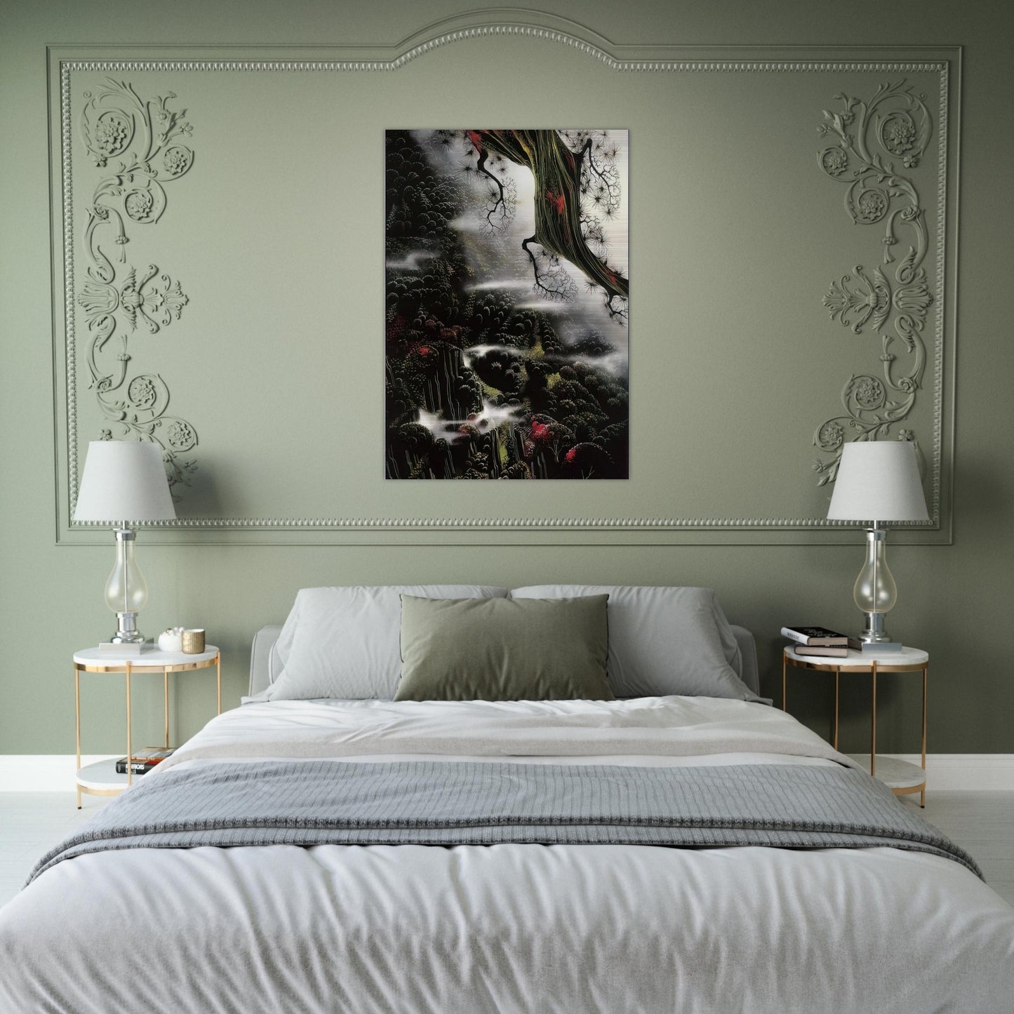 Wisps of Fog and Branch - Eyvind Earle Brushed Aluminum Print - 70x100 cm / 28x40 inches | Eyvind Earle Aluminum Print | Eyvind Earle Prints