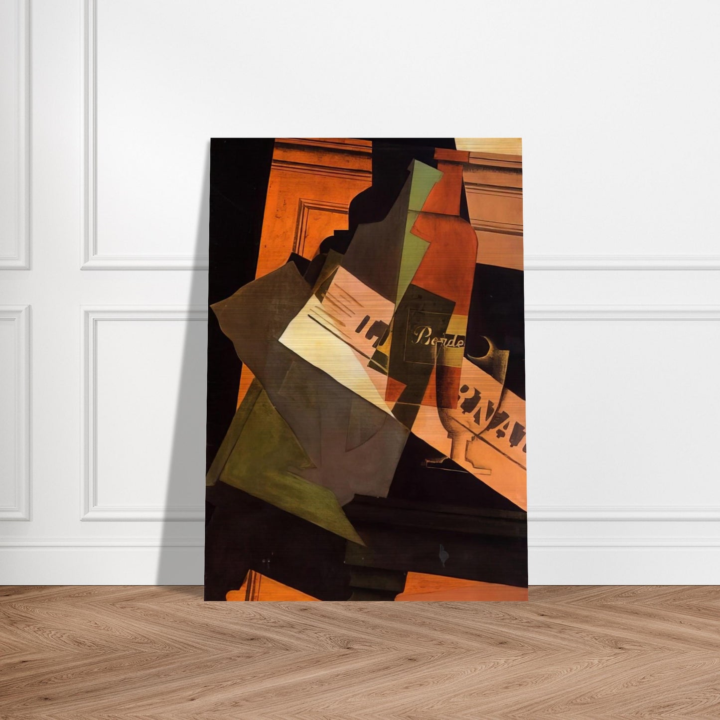 BOTTLE GLASS AND NEWSPAPER - Juan Gris Brushed Aluminum Print - 70x100 cm / 28x40 inches | Juan Gris Aluminum Print | Juan Gris Prints