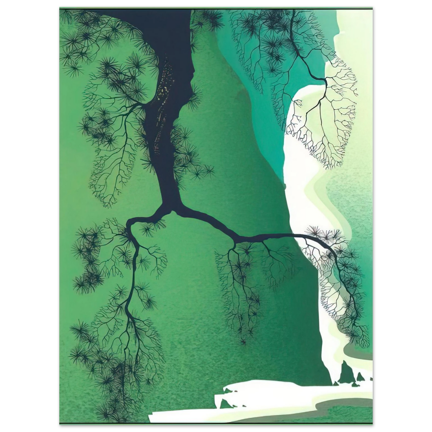 Eyvind Earle - Sea Cliffs and Pine Branch  75x100 cm / 30x40inches Fine Art Poster
