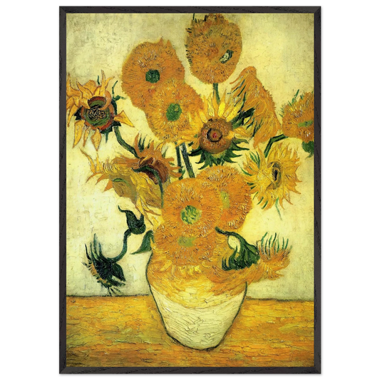 Still Life - Vase with Fourteen Sunflowers - Vincent van Gogh 70x100 cm / 28x40 inches Framed Art Print – Black Wooden Frame