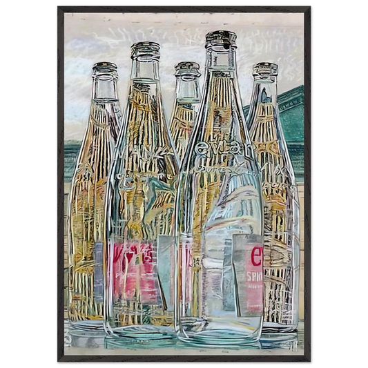 EVIAN BOTTLES 1976 - Janet Fish 70x100 cm / 28x40 inches Framed Art Print – Black Wooden Frame