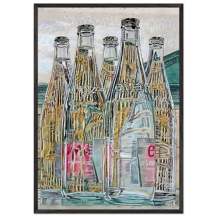 EVIAN BOTTLES 1976 - Janet Fish 70x100 cm / 28x40 inches Framed Art Print – Black Wooden Frame