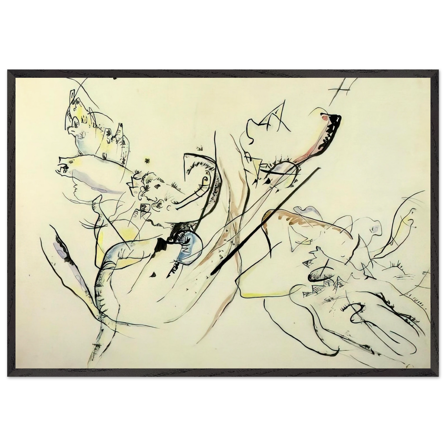 Untitled N34 - Wassily Kandinsky 70x100 cm / 28x40 inches Framed Art Print – Black Wooden Frame