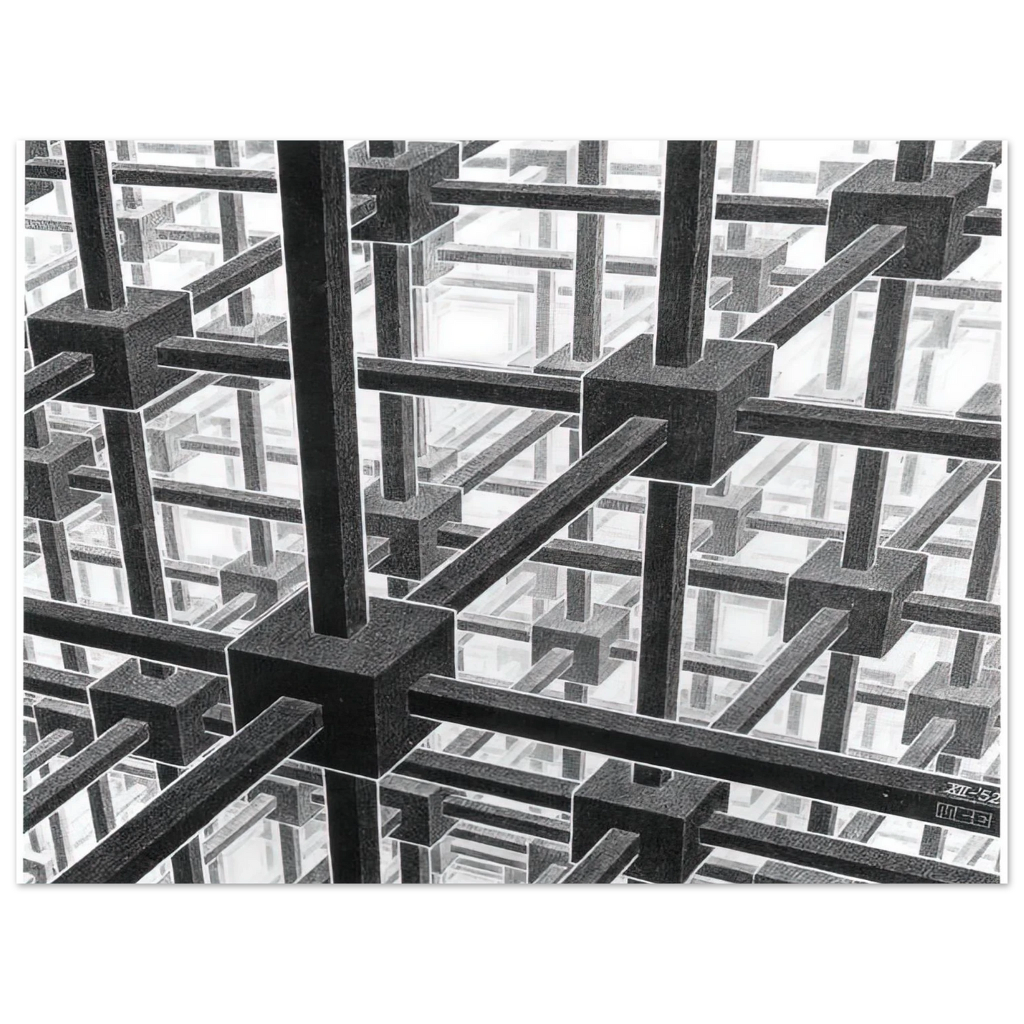 MC Escher - CUBIC SPACE DIVISION Wall Art - 30x40 cm / 12x16 inches - Premium Wooden Framed Poster With Fine Art Paper - Black frame