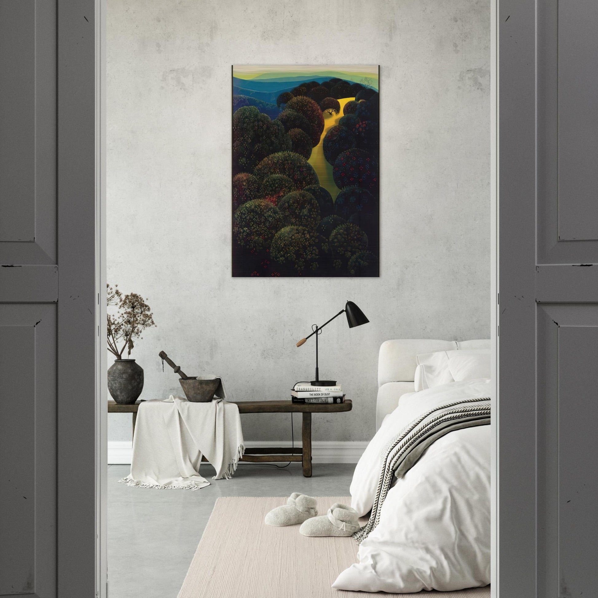 Hidden Pasture - Eyvind Earle Brushed Aluminum Print - 70x100 cm / 28x40 inches | Eyvind Earle Aluminum Print | Eyvind Earle Prints