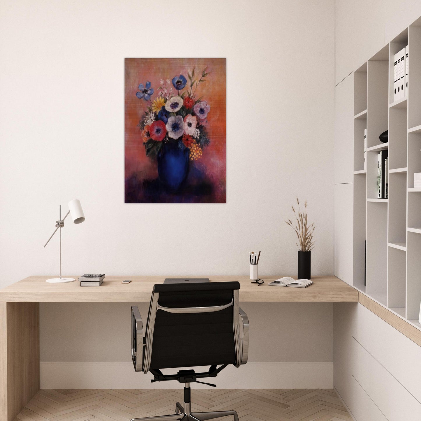 BOUQUET OF FLOWERS IN A BLUE VASE 1 - Odilon Redon Brushed Aluminum Print - 70x100 cm / 28x40 inches | Odilon Redon Aluminum Print | Odilon Redon Prints