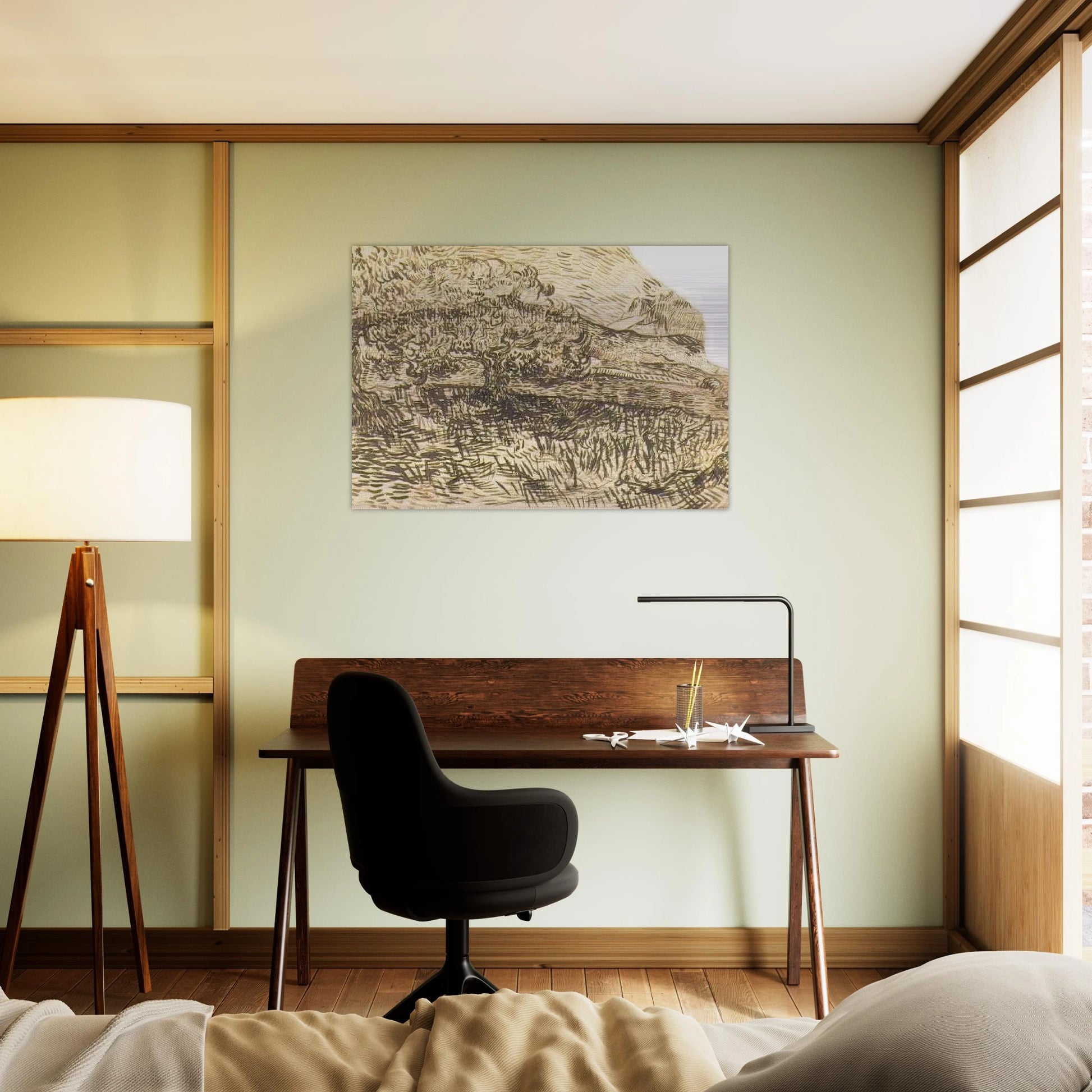 Olive Trees in a Mountain Landscape - Vincent van Gogh Brushed Aluminum Print - 70x100 cm / 28x40 inches | Vincent van Gogh Aluminum Print | Vincent van Gogh Prints