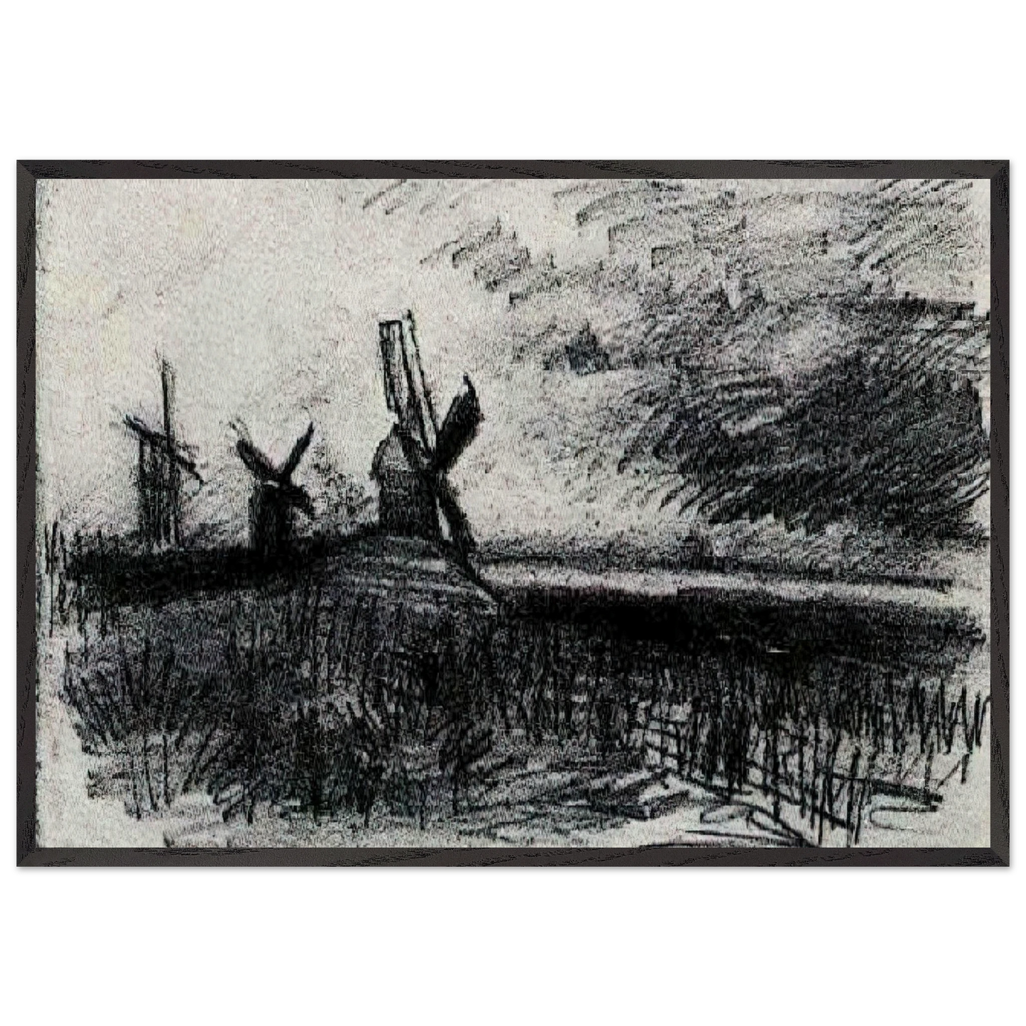 Windmills at Montmartre - Vincent van Gogh 70x100 cm / 28x40 inches Framed Art Print – Black Wooden Frame