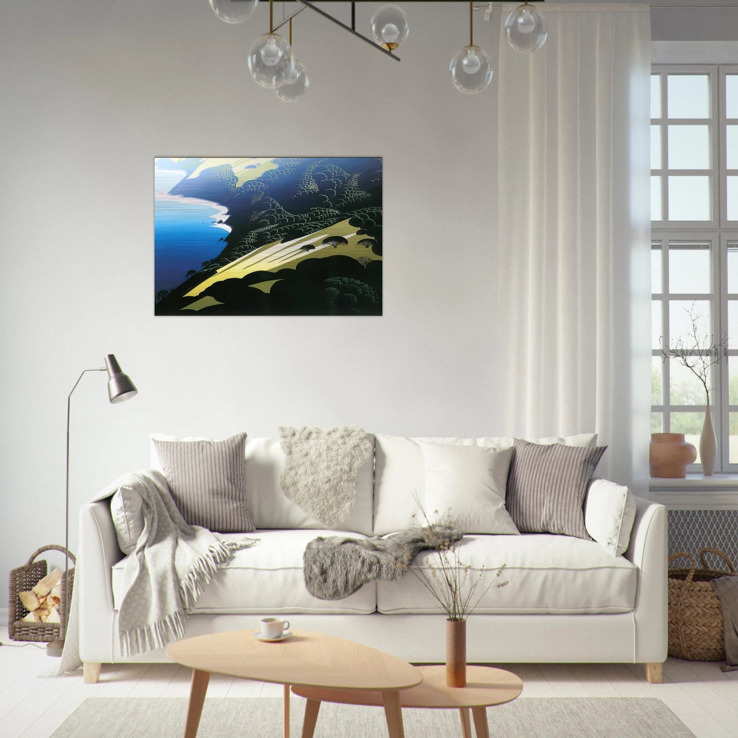 Seaside Pastures - Eyvind Earle Brushed Aluminum Print - 70x100 cm / 28x40 inches | Eyvind Earle Aluminum Print | Eyvind Earle Prints