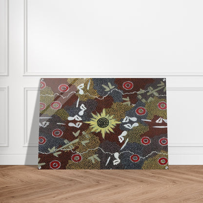 Frog and Kangaroo Dreaming - Native Art - Clifford Possum Tjapaltjarri Acrylic Print - 70x100 cm / 28x40″ inches