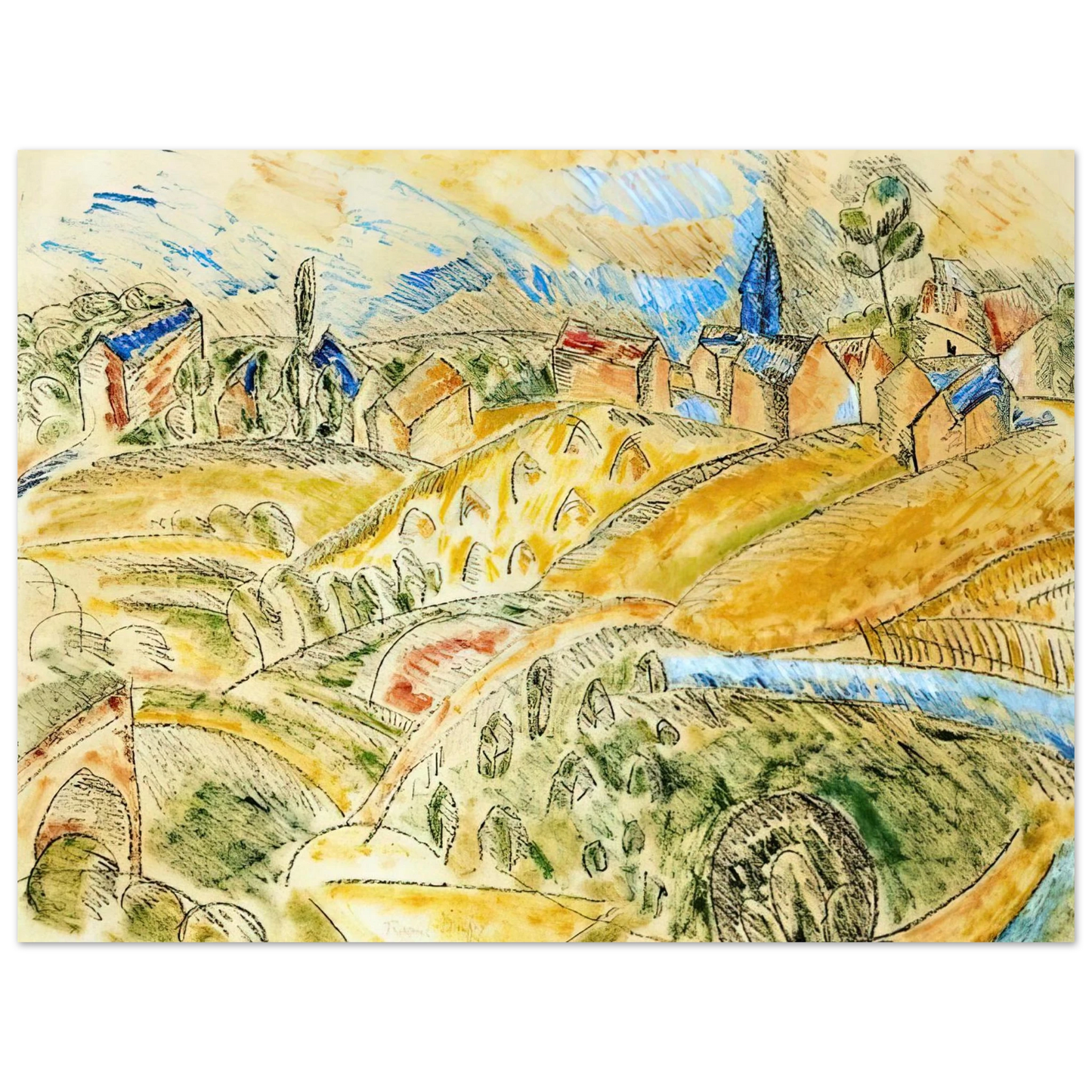 Raoul Dufy - CUBIST LANDSCAPE WITH HAYSTACKS  75x100 cm / 30x40inches Fine Art Poster