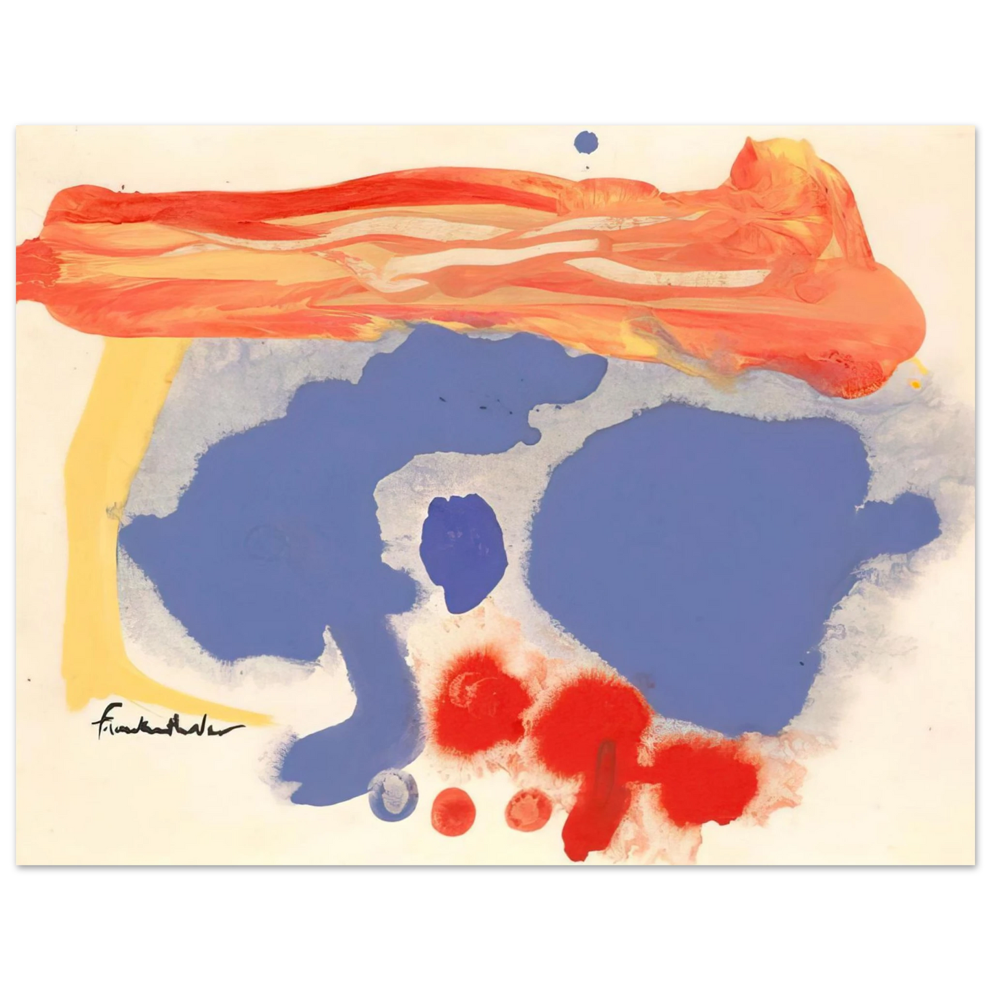 Helen Frankenthaler - Summerscene, Provincetown - 1961 Wall art - 28x43  cm / XL (11x17 inches) - Premium Wooden Framed Poster With Fine Art Paper-canvas - White frame