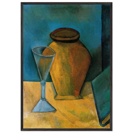Pot Glass and Book - 1908 - Pablo Picasso 70x100 cm / 28x40 inches Framed Art Print – Black Wooden Frame