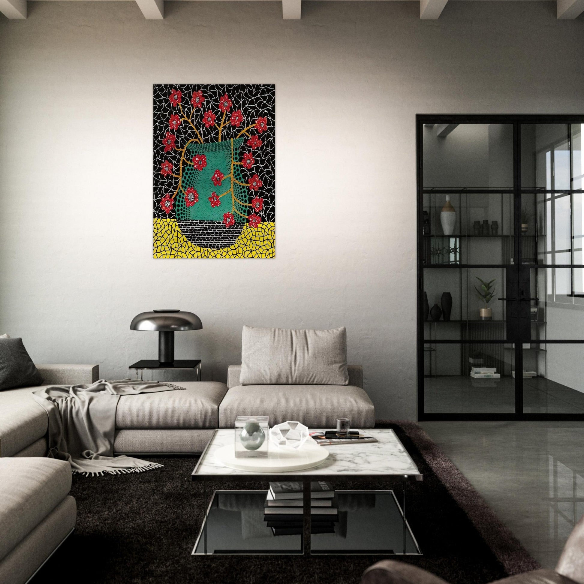 FLOWERS 1983 - Yayoi Kusama Brushed Aluminum Print - 70x100 cm / 28x40 inches | Yayoi Kusama Aluminum Print | Yayoi Kusama Prints