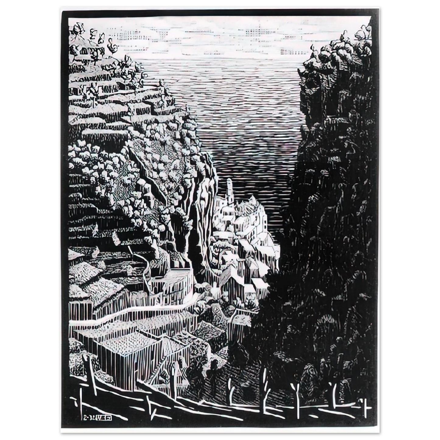 MC Escher - ATRANI COAST OF AMALFI 1 Wall Art - 21x29.7 cm / 8x12" - Fine Art Poster-canvas - -
