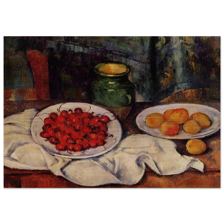 Still Life with a Plate of Cherries - Paul Cézanne Brushed Aluminum Print - 70x100 cm / 28x40 inches | Paul Cézanne Aluminum Print | Paul Cézanne Prints
